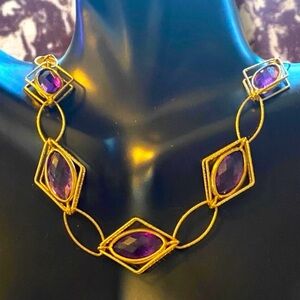 Gorgeous 14K Italian Yellow Gold 15 CTW Amethyst Link Choker Adjustable Necklace